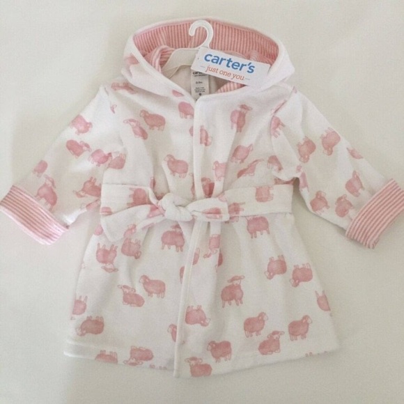 Carter’s - Baby Hooded Bathrobe Pink Sheep For 0-9 Months - Picture 1 of 12